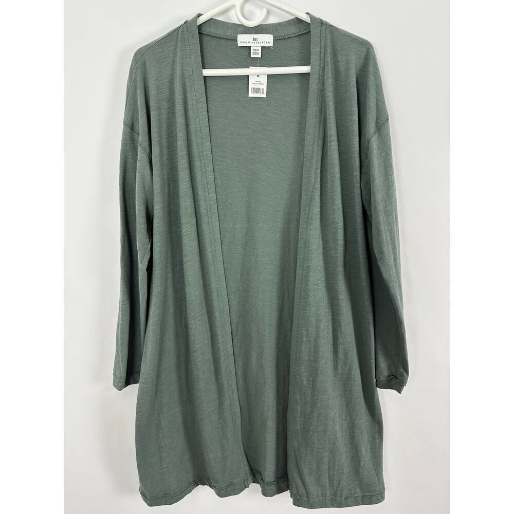 Karen Neuburger Size Small Trellis Green Open Front Longline Cardigan Lagenlook